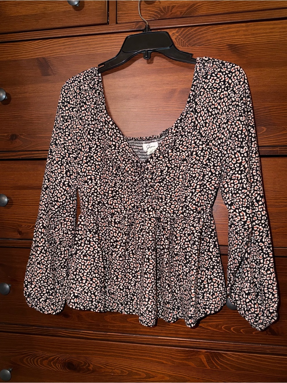 Japna Boho Leopard Print Peplum Blouse | Size L | 100% Rayon
